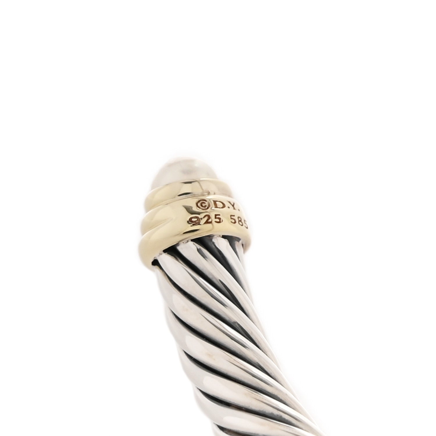 David Yurman Sterling Silver 14K Yellow Gold Pearl 5mm Cable Classics Petite Color Bracelet 3 of 3
