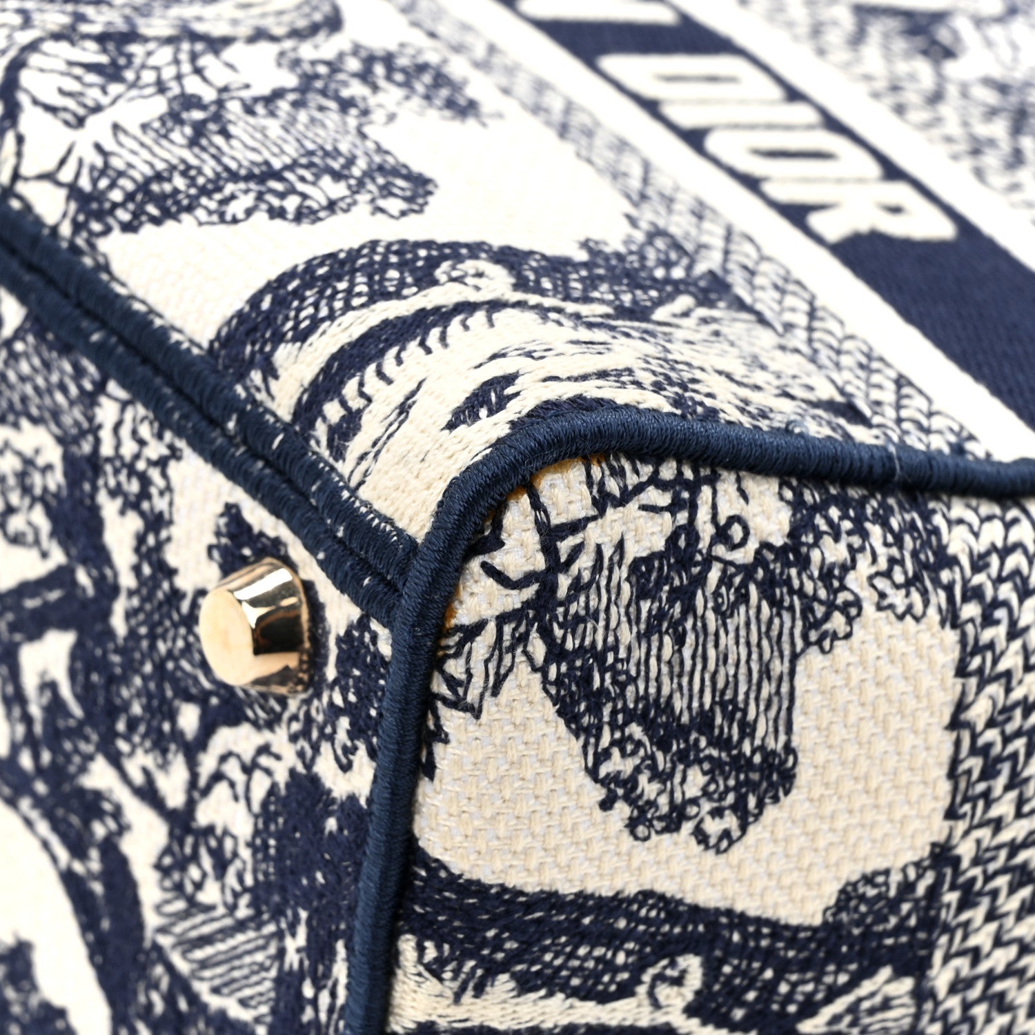Christian Dior Canvas Toile De Jouy Embroidered Medium Lady D-Lite Navy 12 of 13