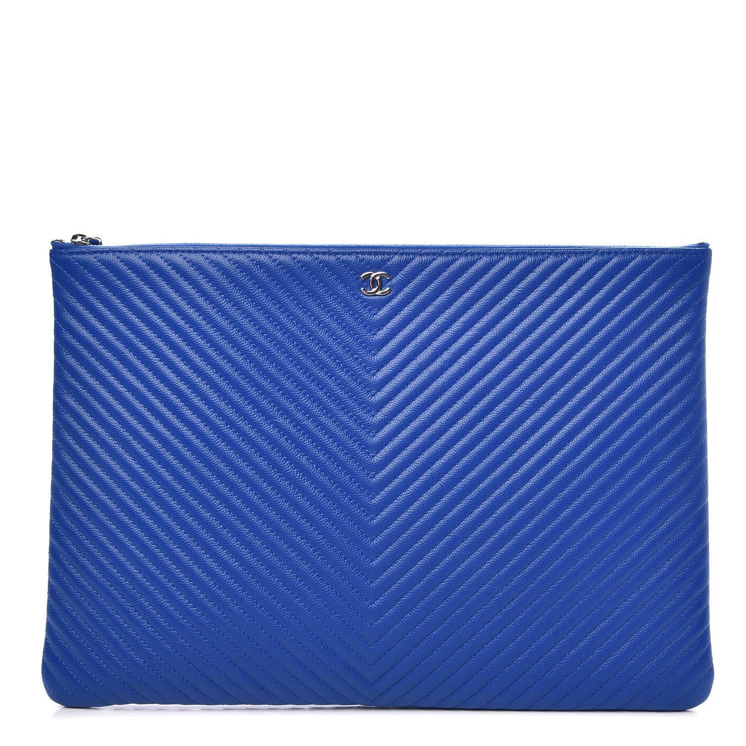 Chanel Caviar Chevron Quilted Large Cosmetic Case Bright Blue 1 of 7