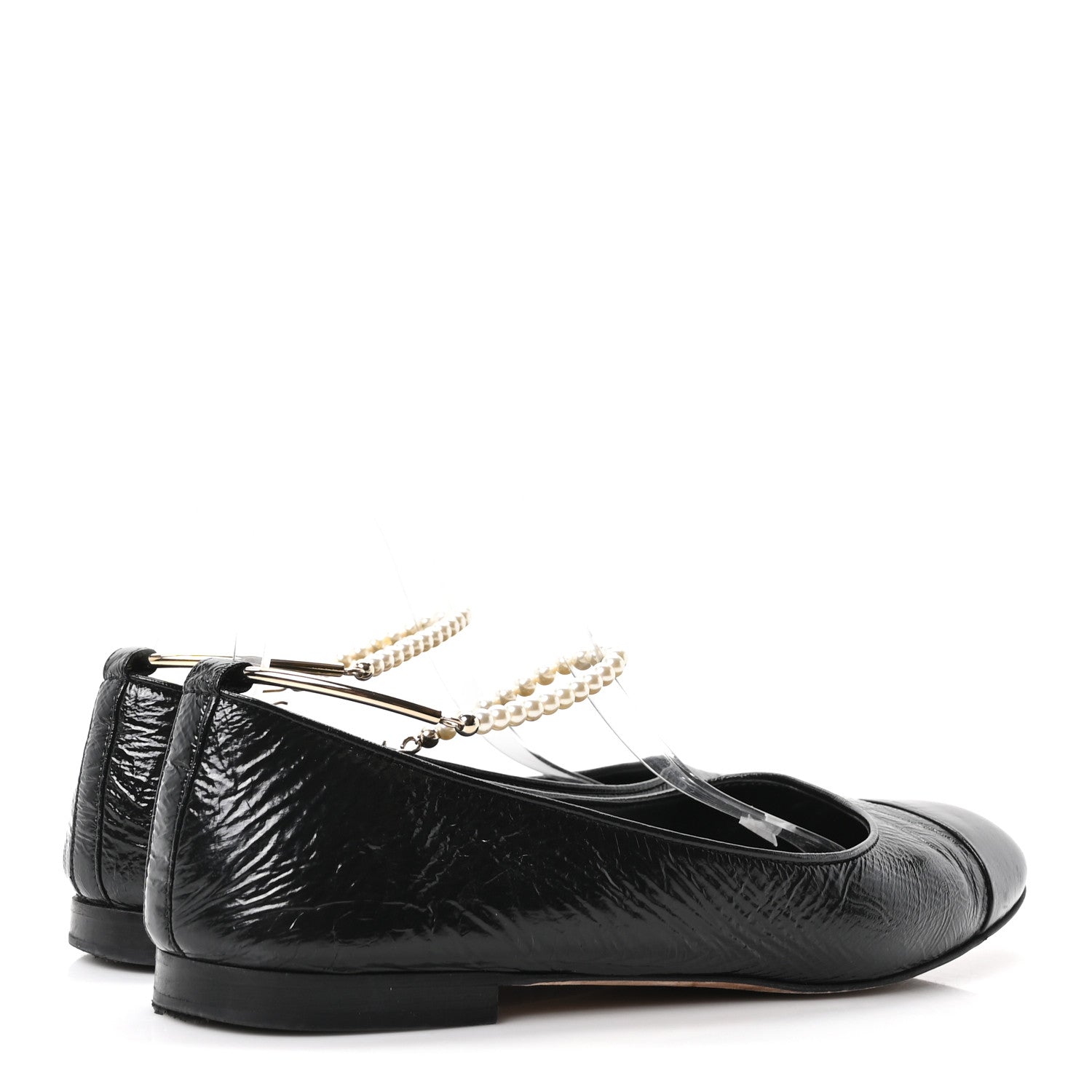 Chanel Shiny Lambskin Pearl Cap Toe Ankle Chain Ballerina Flats 41 Black 5 of 9