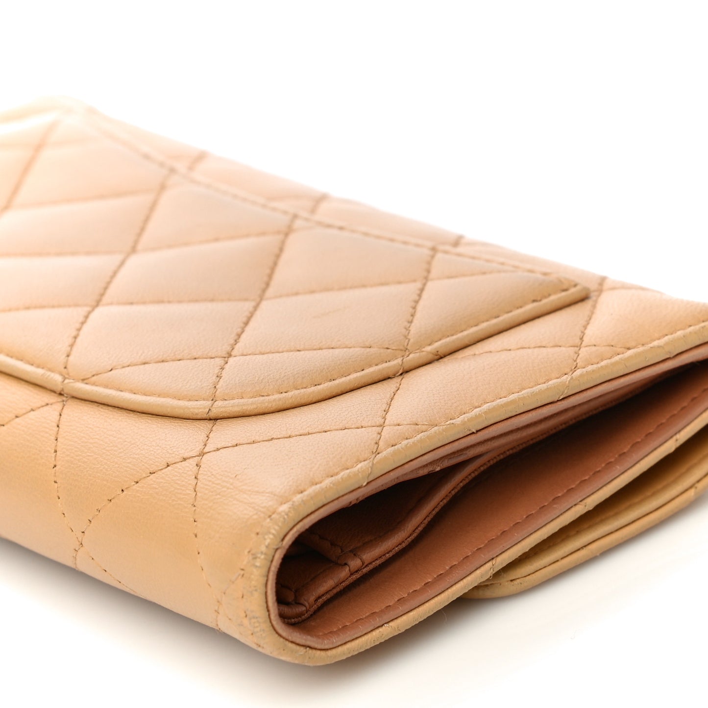 Lambskin Quilted Large Flap Wallet Beige