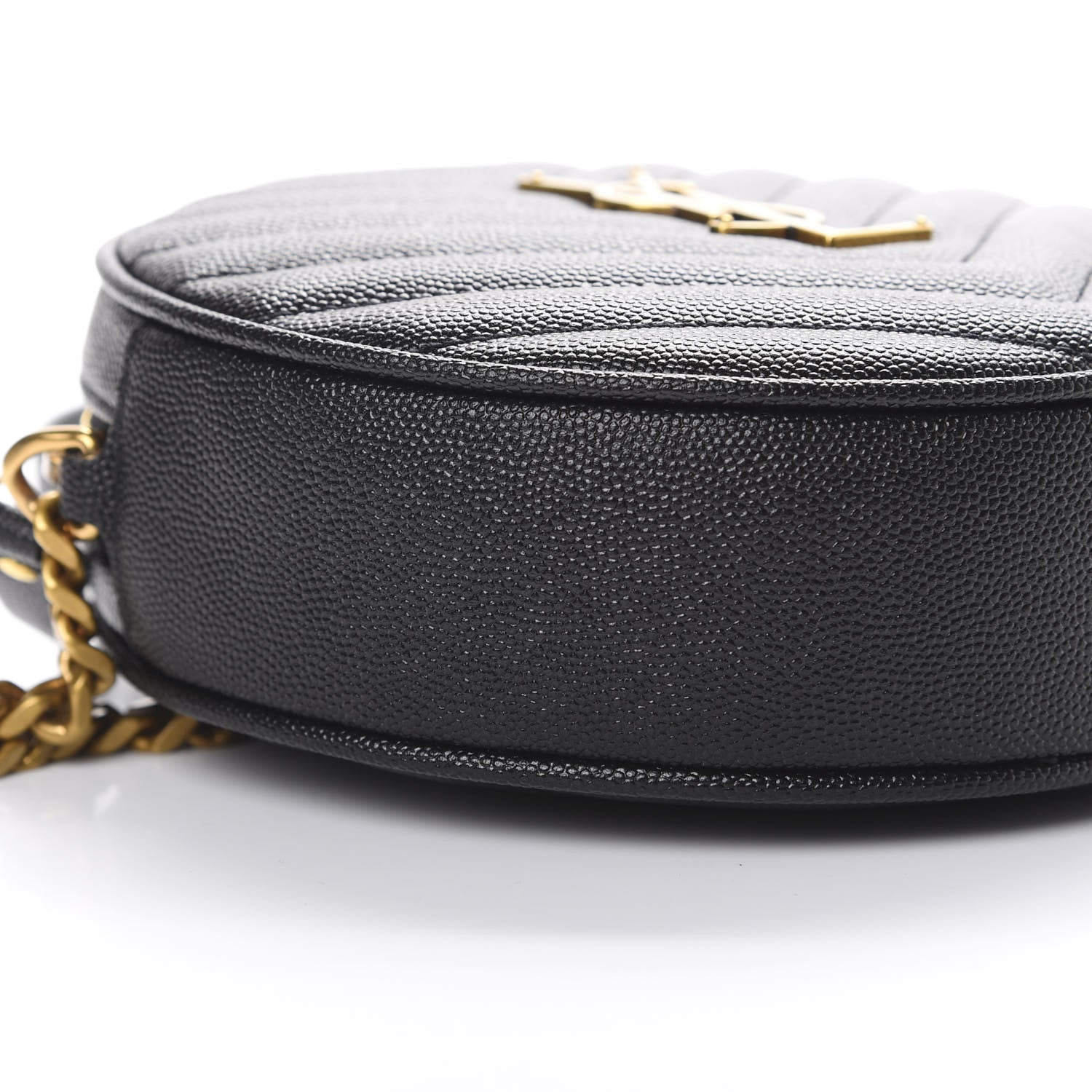 Saint Laurent Grain De Poudre Matelasse Chevron Quilted Round Vinyle Camera Bag Black 7 of 9