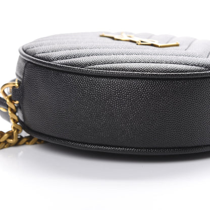 Saint Laurent Grain De Poudre Matelasse Chevron Quilted Round Vinyle Camera Bag Black 7 of 9