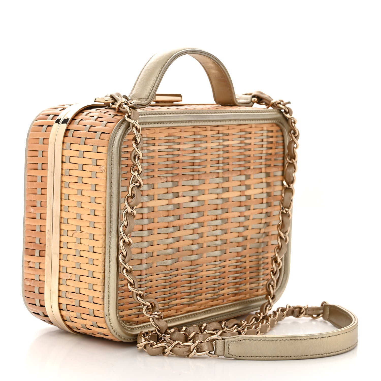 Chanel Raffia Calfskin Medium CC Filigree Vanity Case Gold 3 of 11