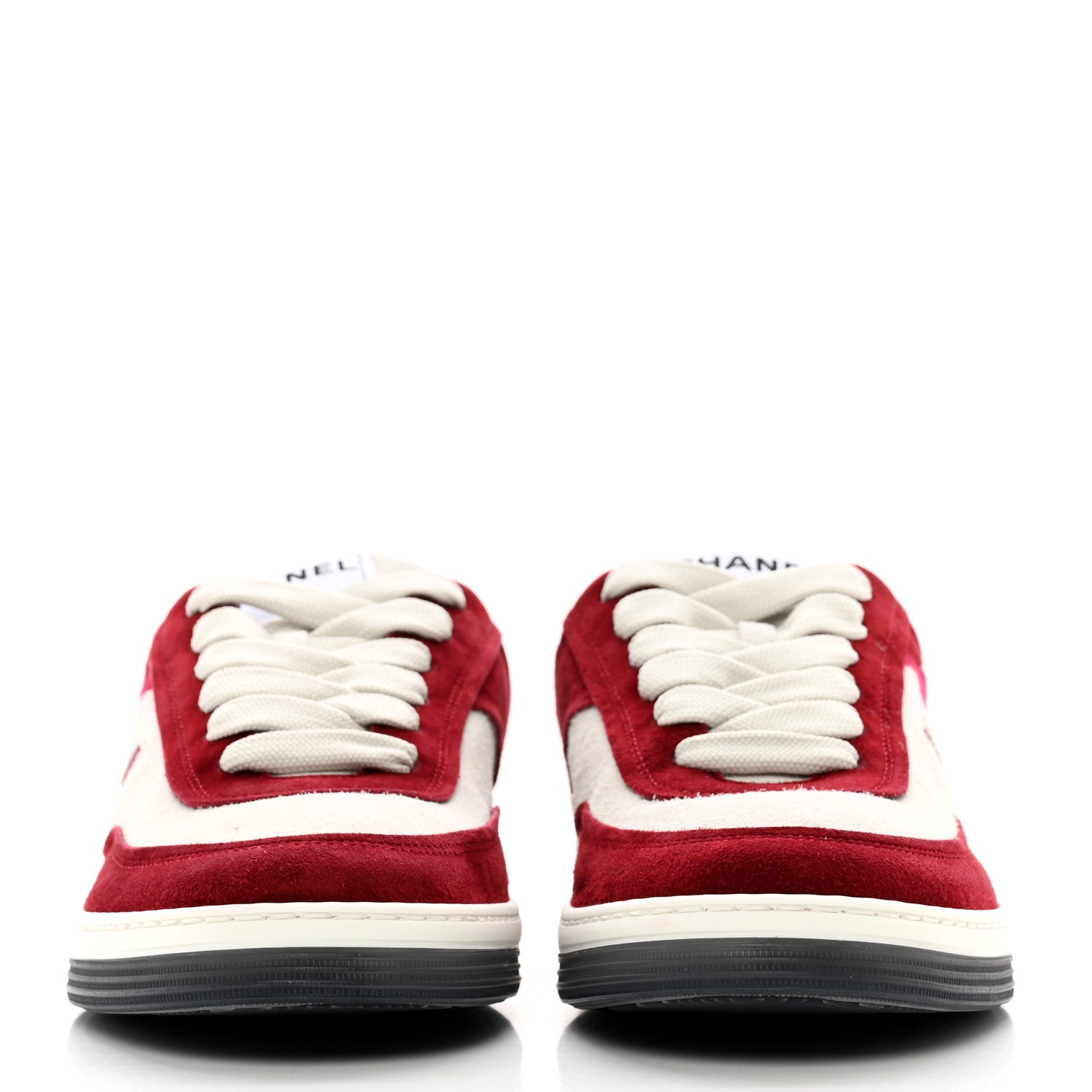 Chanel Suede Kidskin Womens CC Sneakers 38 Burgundy White 2 of 9