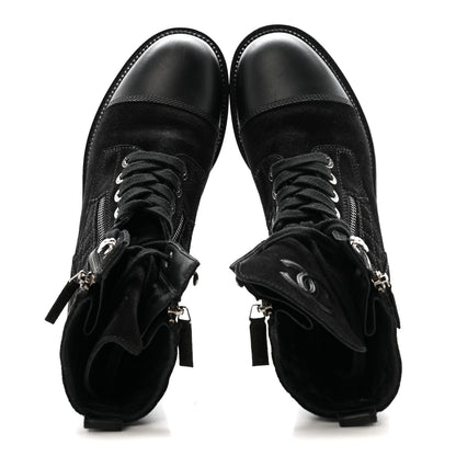 Chanel Suede Calfskin Quilted Lace Up Boots 38 Black 4 of 22