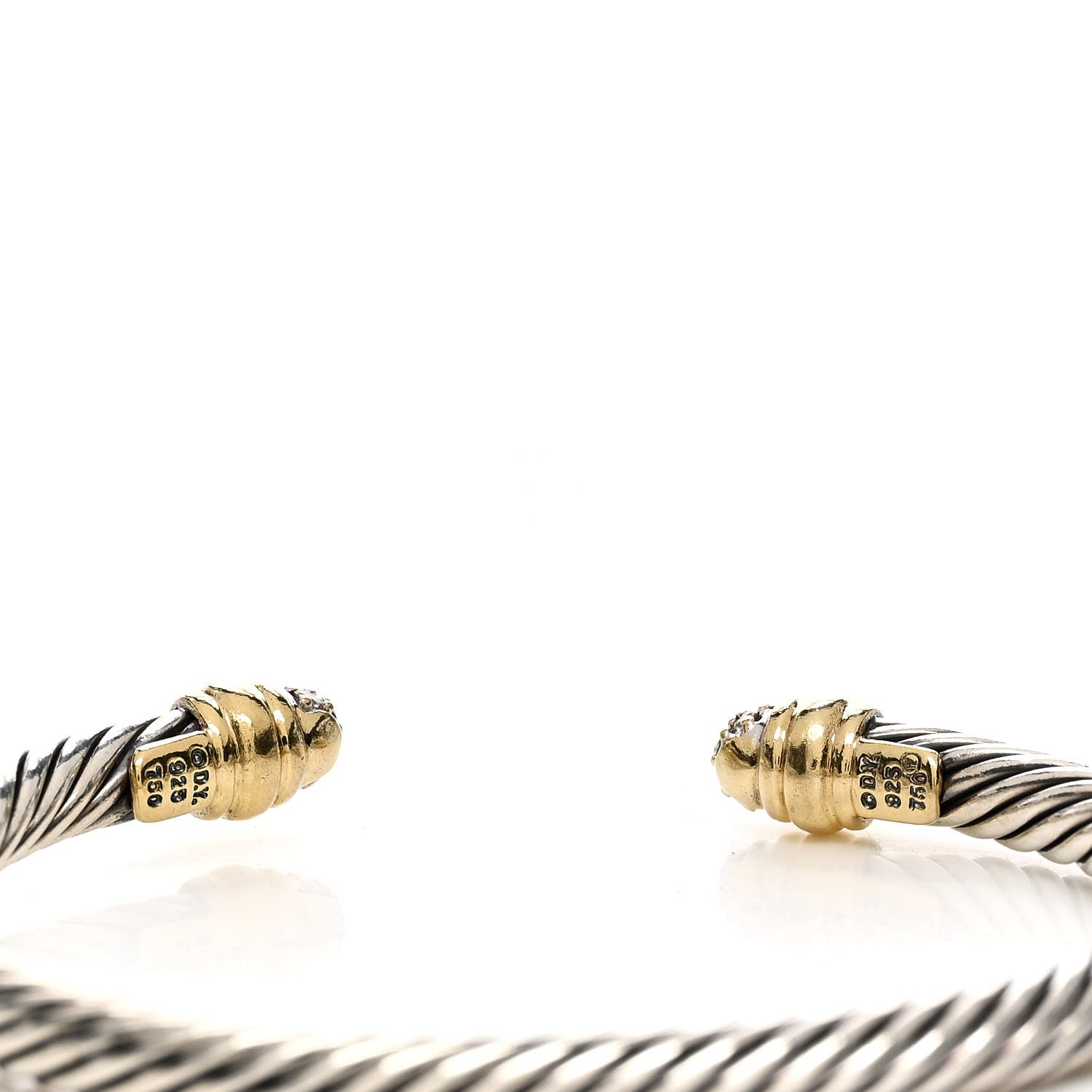 David Yurman Sterling Silver 18K Yellow Gold Diamond 5mm Cable Classics Dome Bracelet 3 of 3