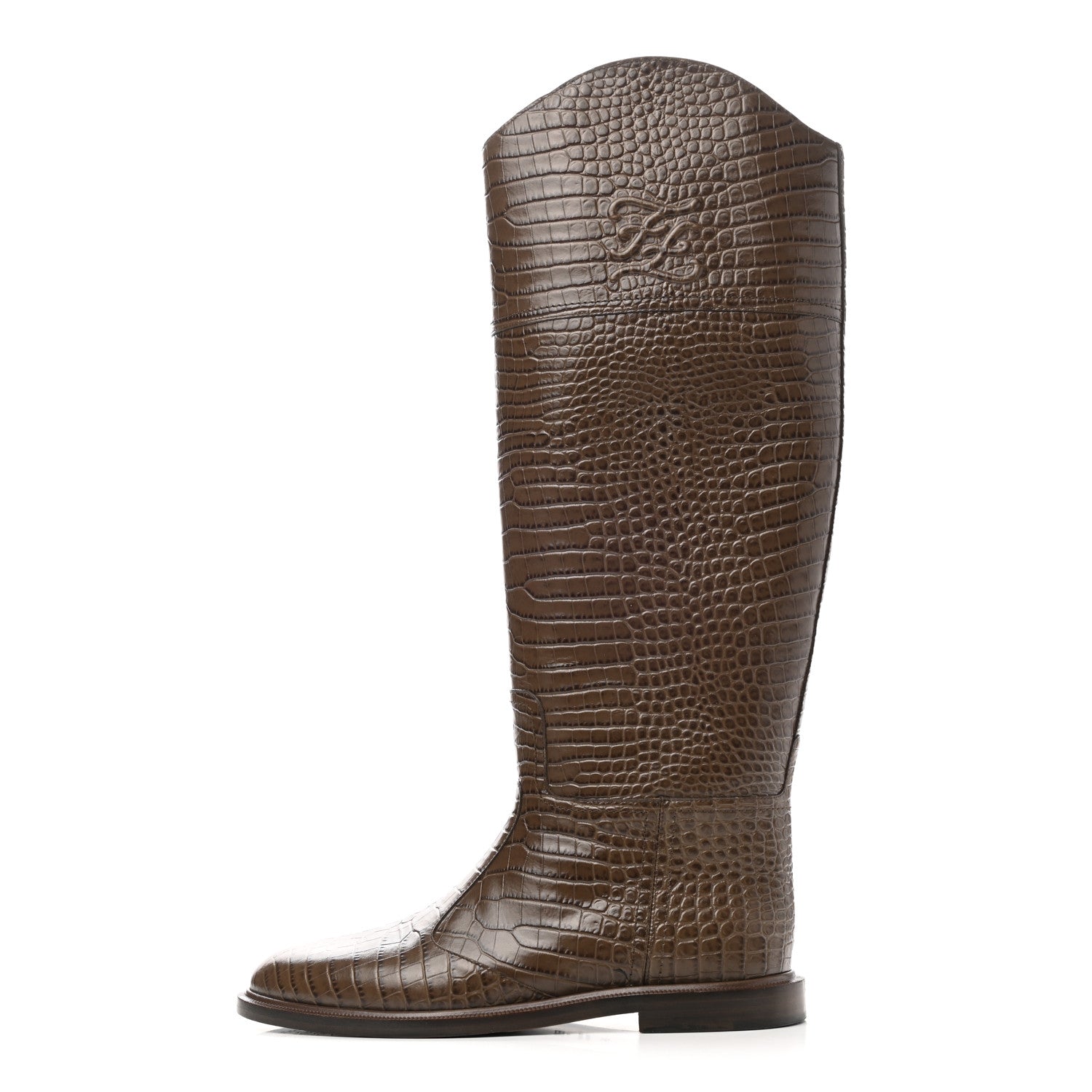 Fendi Calfskin Crocodile Embossed Karligraphy Logo Riding Boots 39 Maya 1 of 12