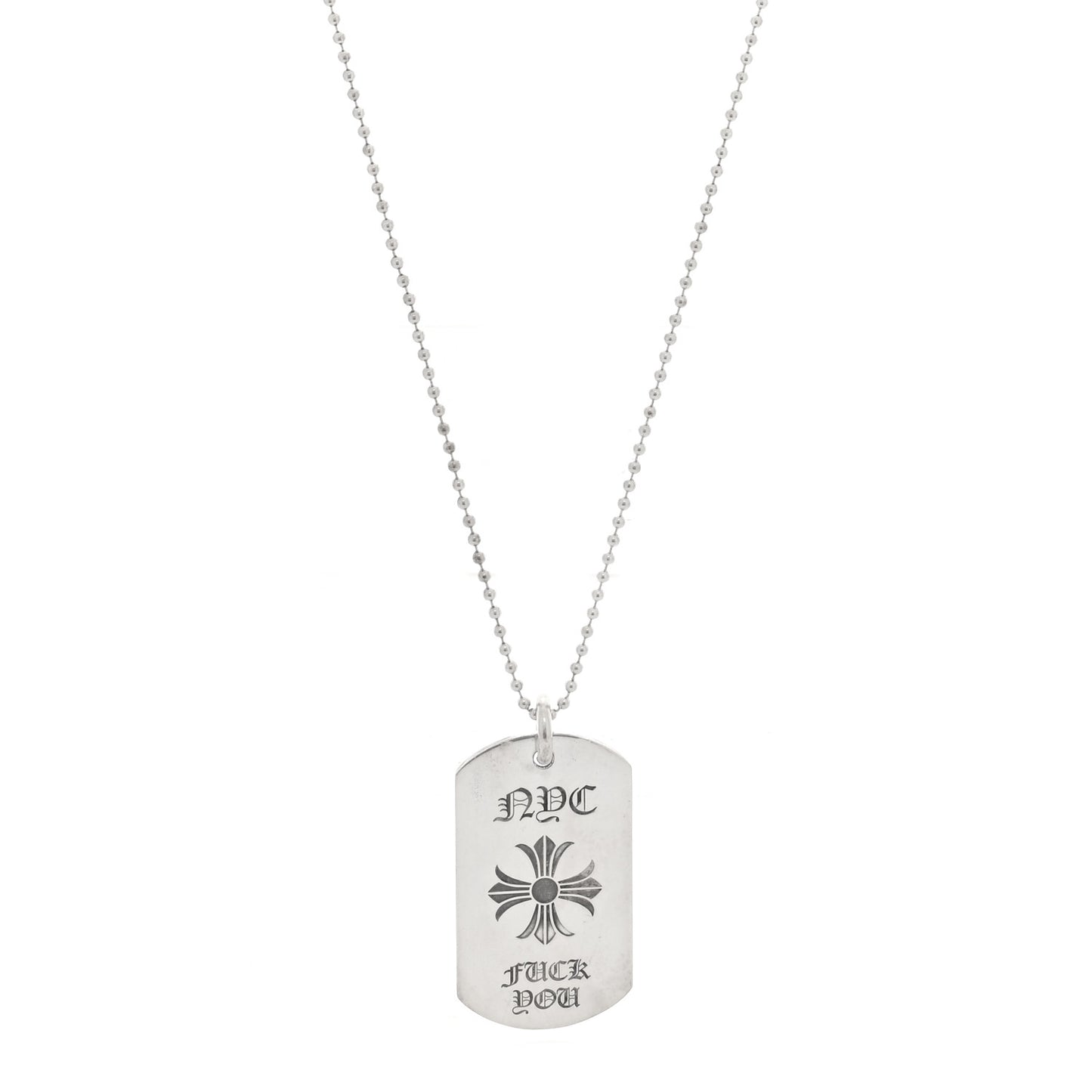 Sterling Silver NYC Fck You Dog Tag Pendant Necklace
