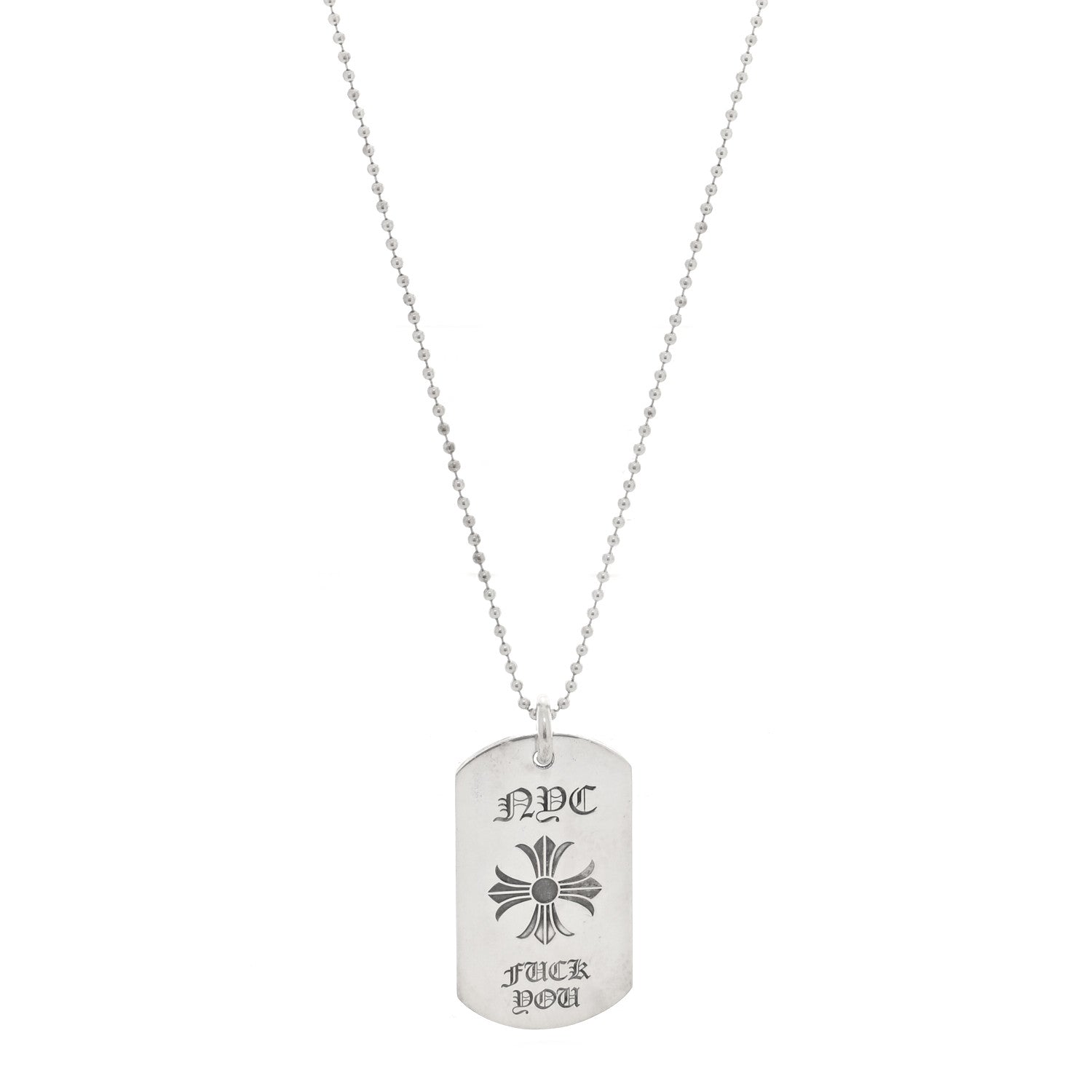 Chrome Hearts Sterling Silver NYC Fck You Dog Tag Pendant Necklace 1 of 5