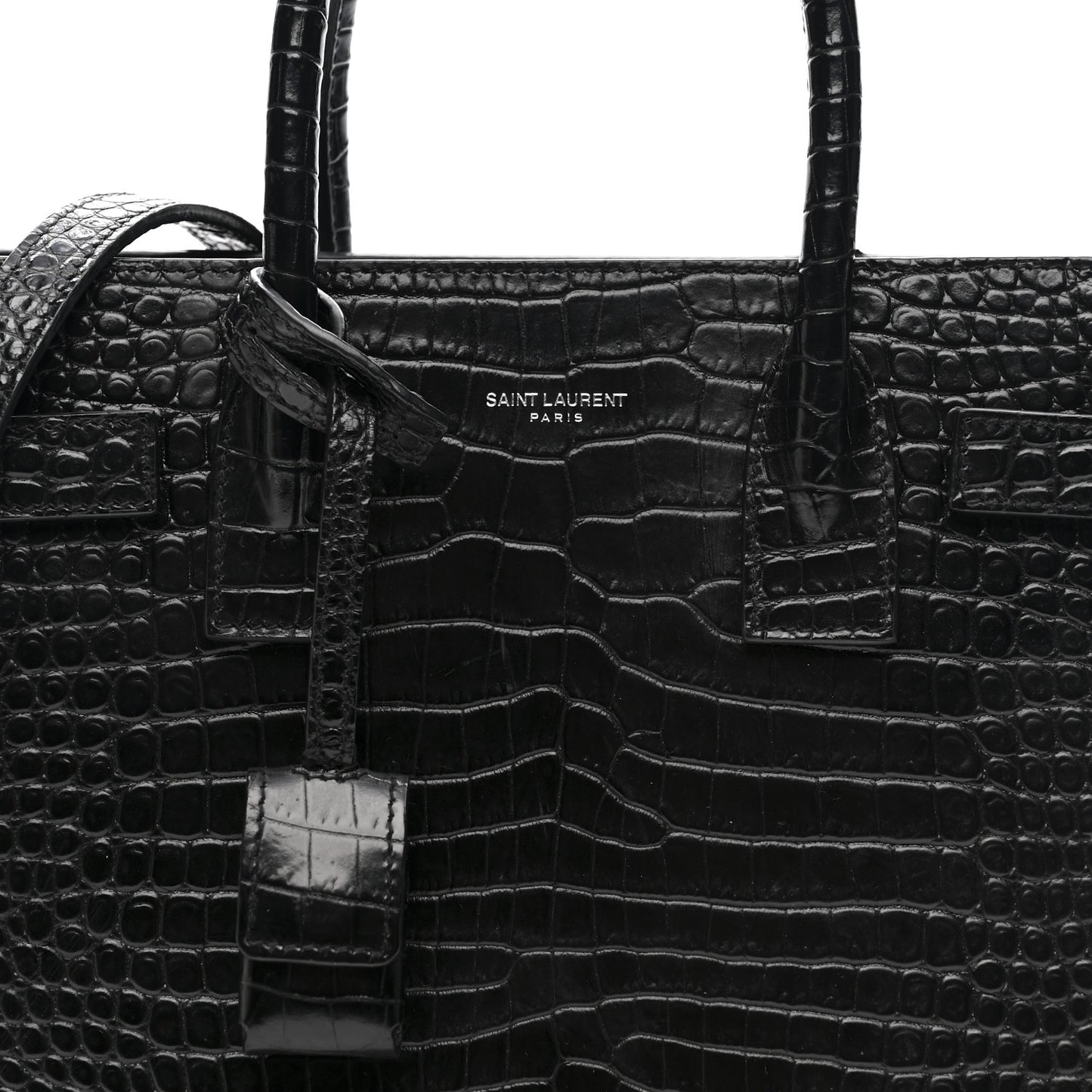 Calfskin Crocodile Embossed Baby Sac De Jour Black