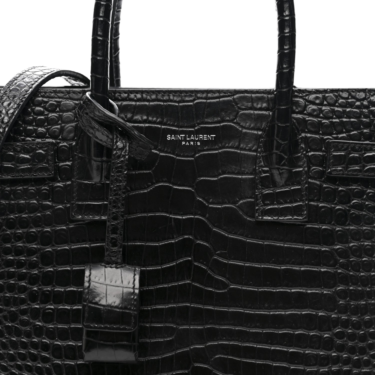 Saint Laurent Calfskin Crocodile Embossed Baby Sac De Jour Black 8 of 15