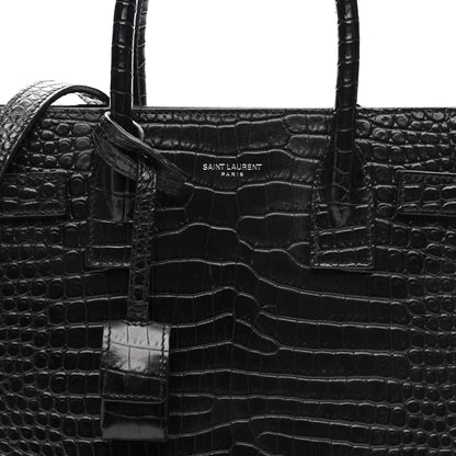 Saint Laurent Calfskin Crocodile Embossed Baby Sac De Jour Black 8 of 15