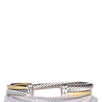 David Yurman Sterling Silver 18K Yellow Gold 5mm Crossover Cuff Bracelet 3 of 4