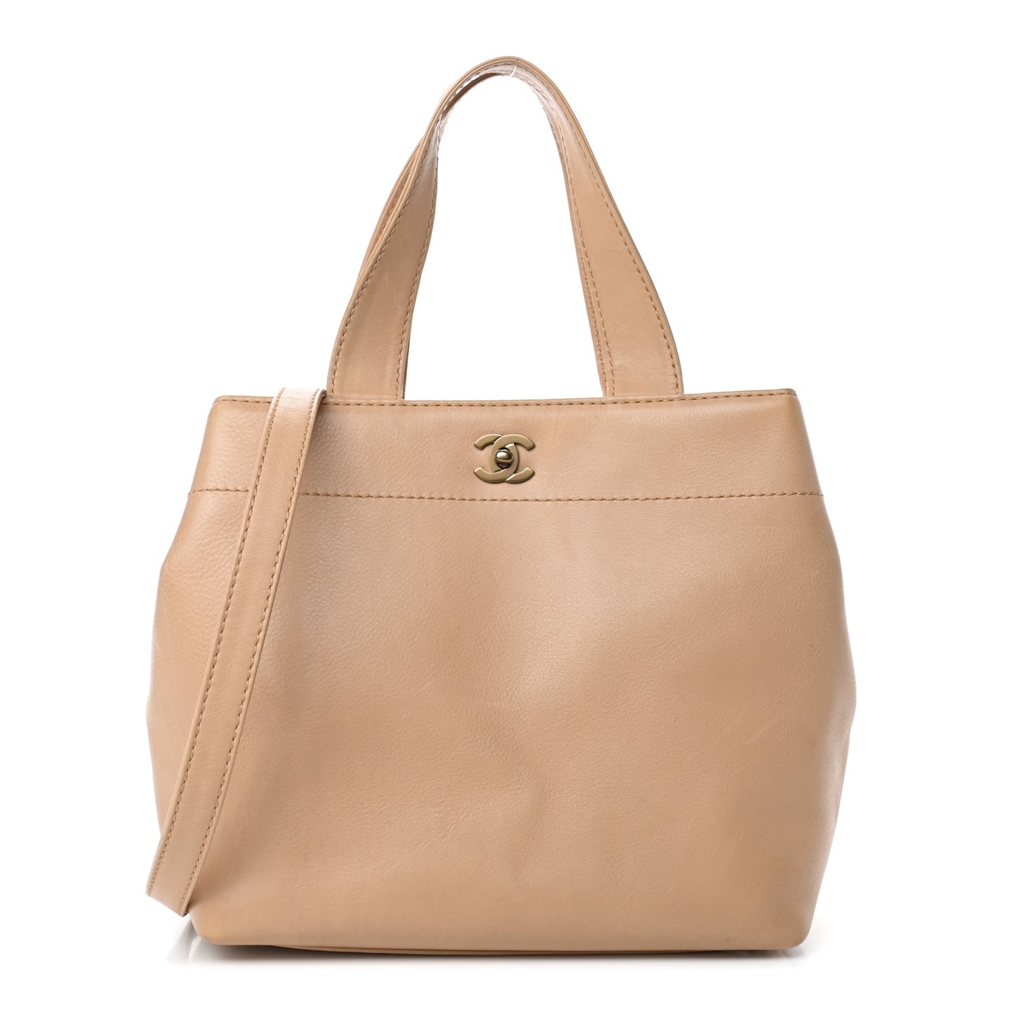 Calfskin Turnlock Shopper Tote Beige
