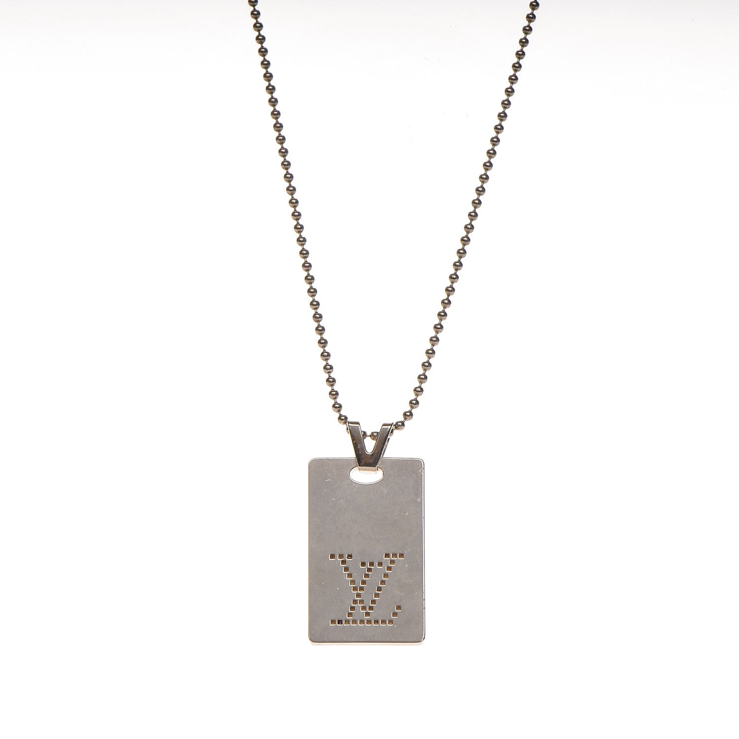 Louis Vuitton Sterling Silver LV Dog Tag Necklace 3 of 9