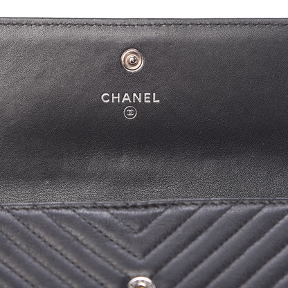 Chanel Calfskin Chevron Quilted Boy Flap Wallet Black 6 of 12