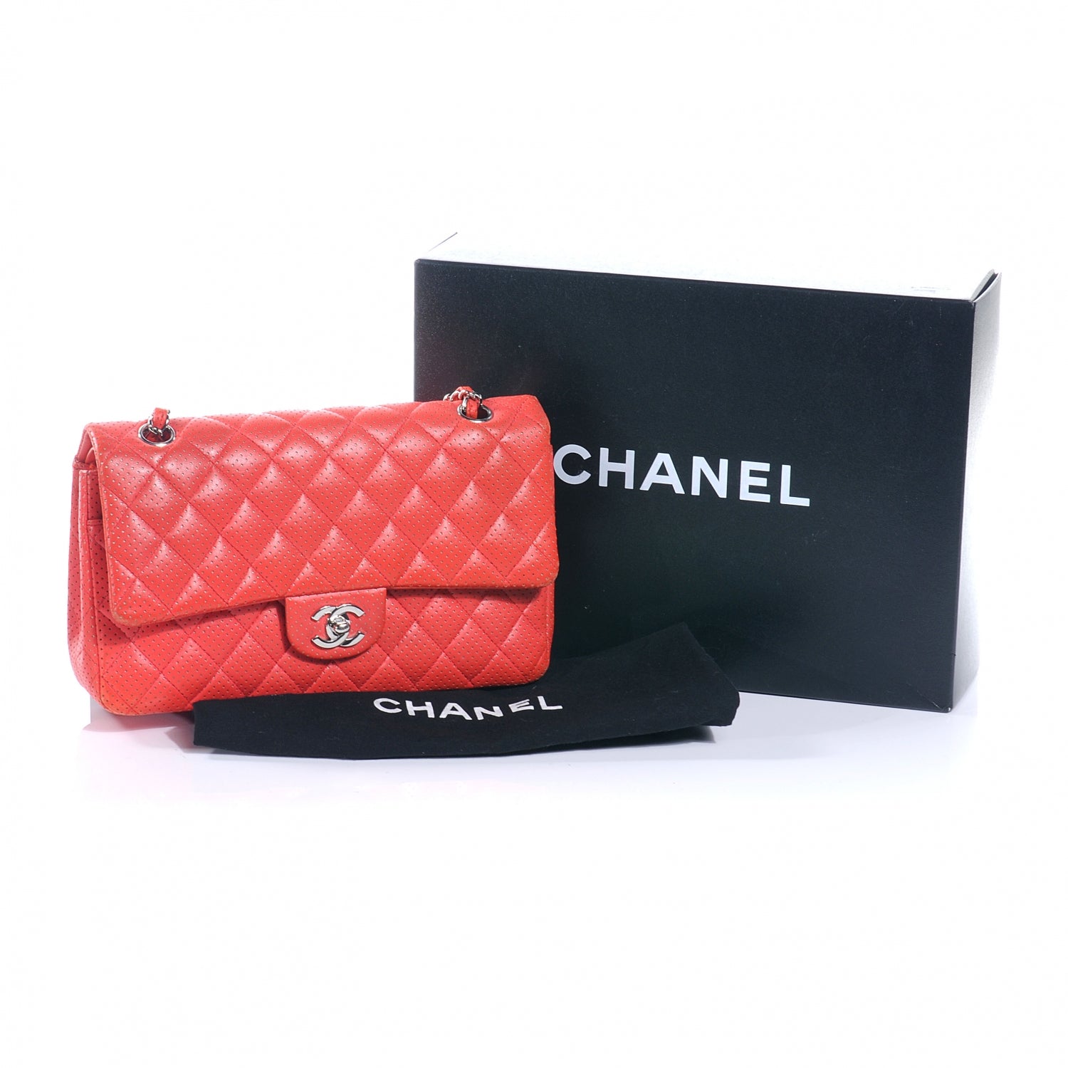 Chanel Lambskin Perforated Double Flap Medium Red 9 of 9