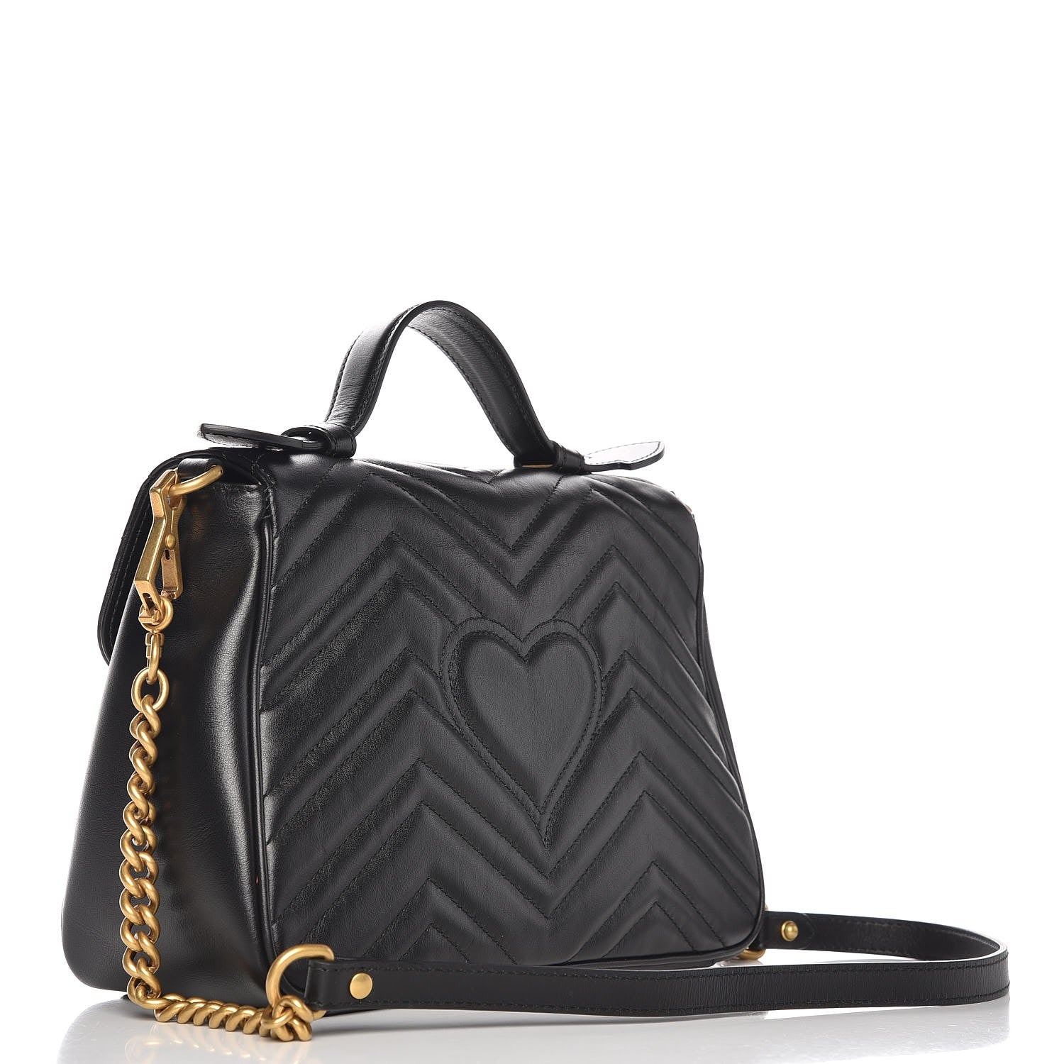 Gucci Calfskin Matelasse Small GG Marmont Top Handle Shoulder Bag Black 3 of 8