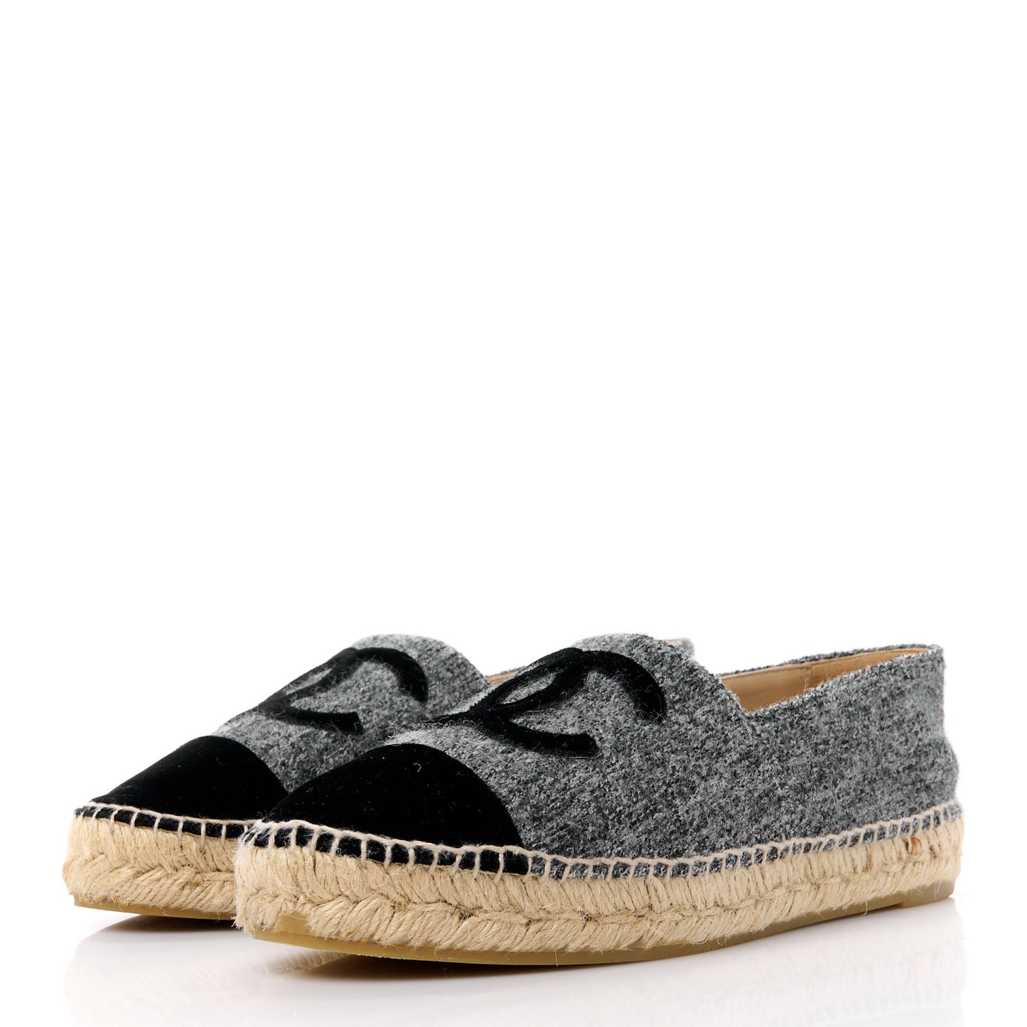 Tweed Velvet CC Espadrilles 39 Grey Black