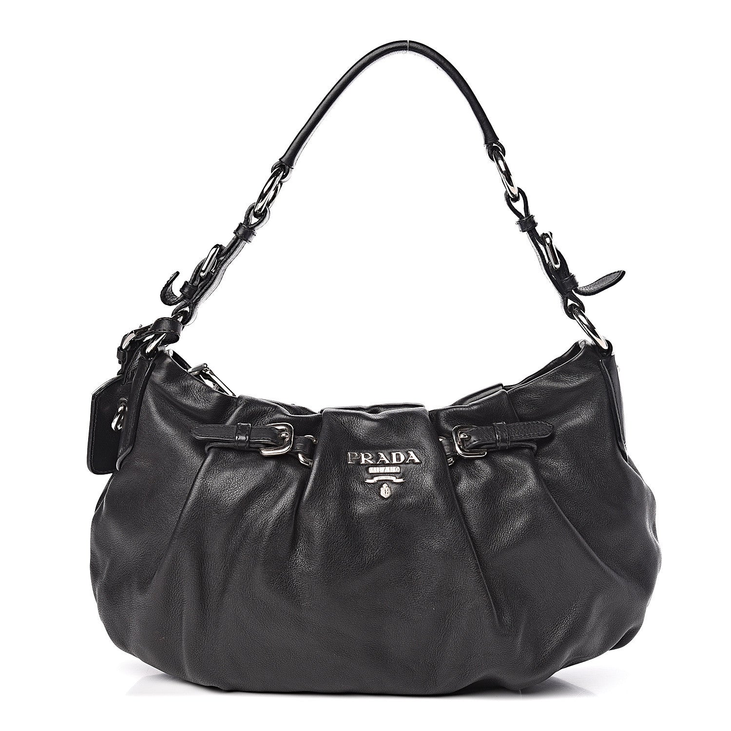 Prada Soft Calf Pleated Hobo Black 1 of 10