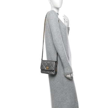 Chanel Metallic Lambskin Quilted Mini Side Note Flap Grey 2 of 10