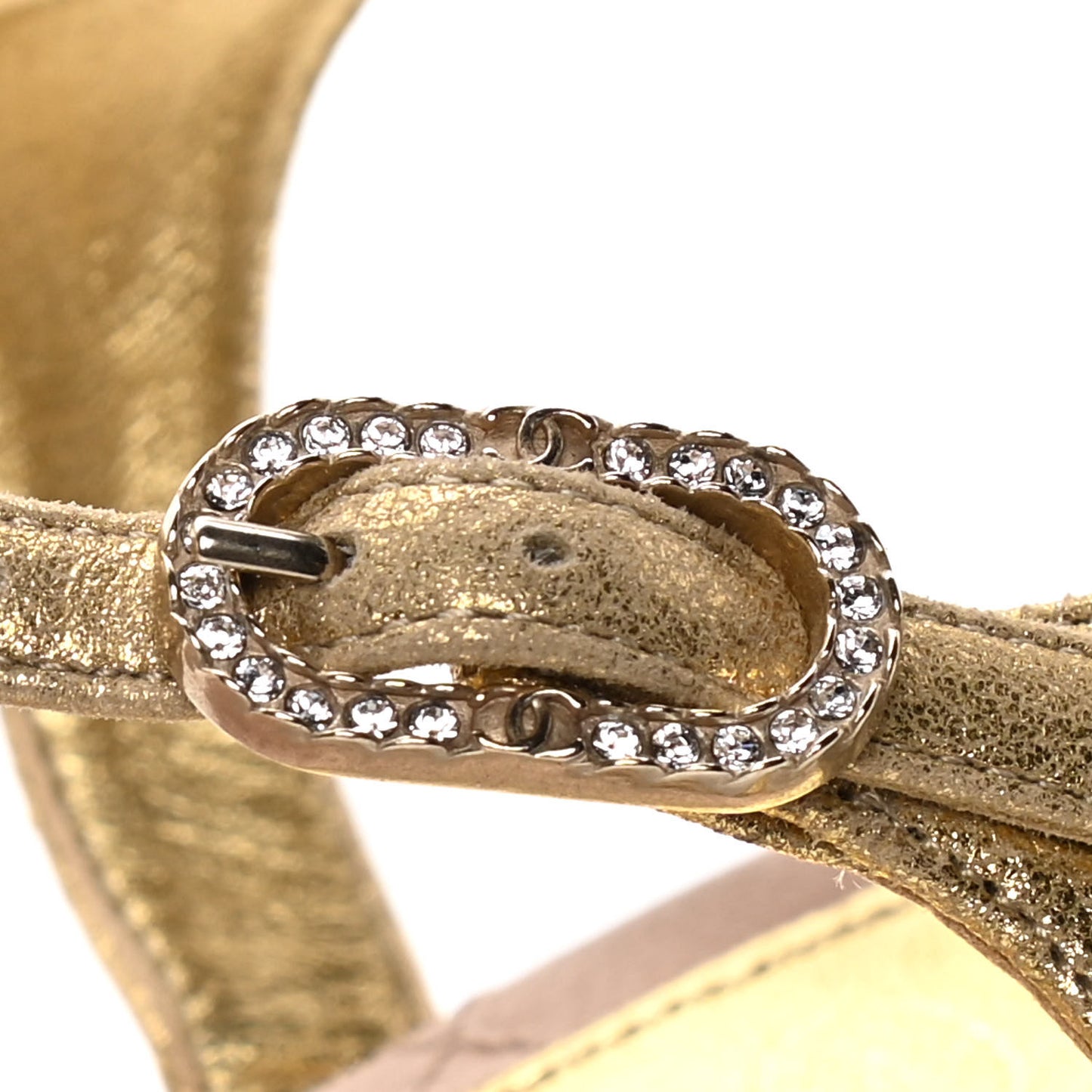 Metallic Calfskin Crystal CC Sandals 40 Gold