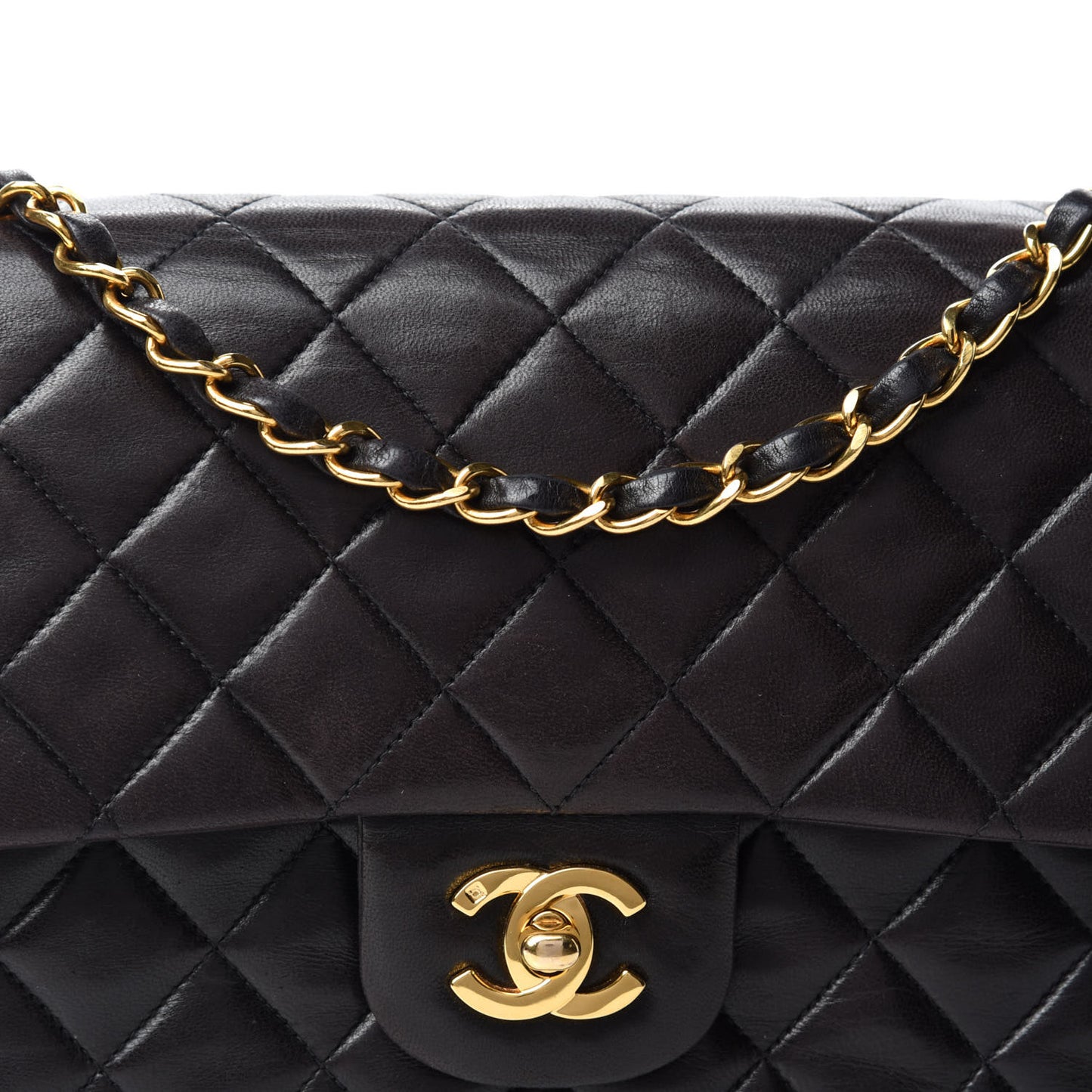 Lambskin Quilted Medium Double Flap Black