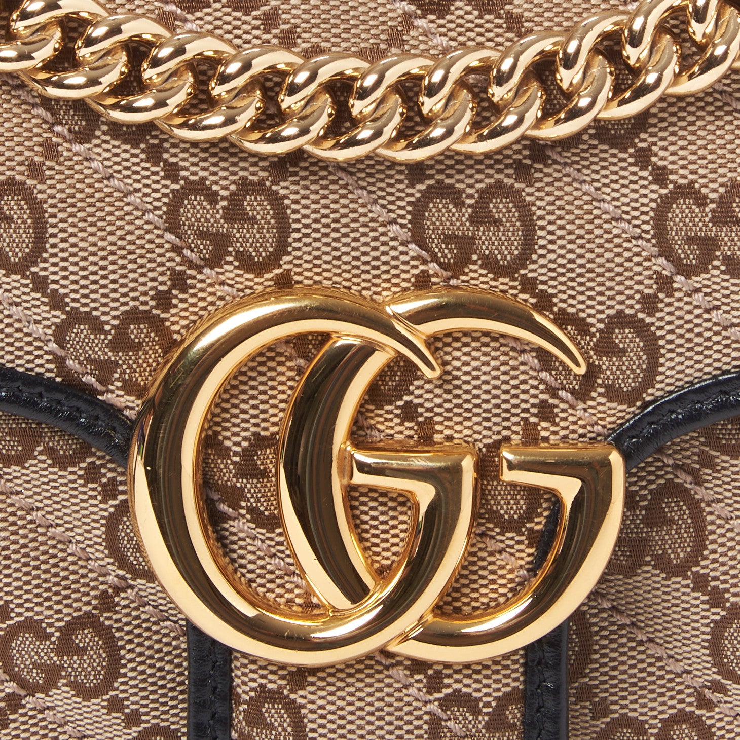 Gucci Monogram Matelasse Diagonal Small GG Marmont Shoulder Bag Beige Black 7 of 8
