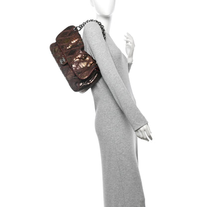 Chanel Metallic Snakeskin Crochet Soft and Chain Maxi Flap Burgundy Multicolor 2 of 11