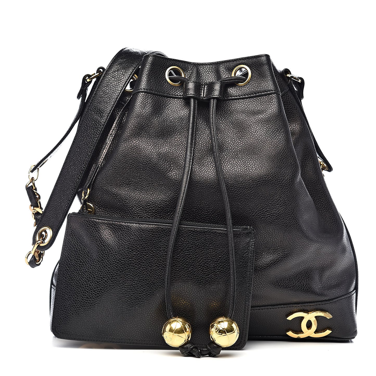 Caviar CC Drawstring Shoulder Bag Black