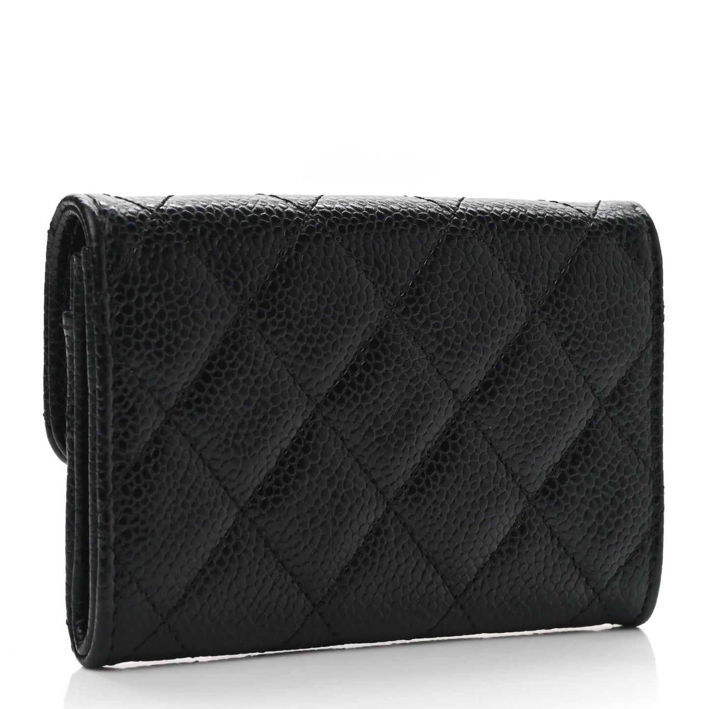Caviar Quilted Flap Card Holder Black