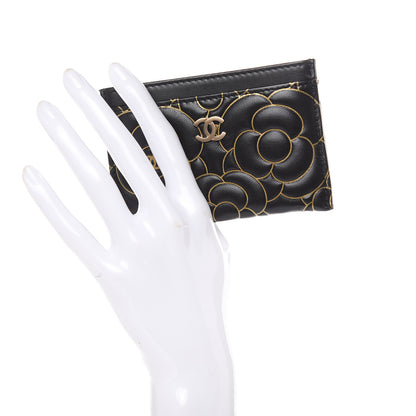 Chanel Lambskin Camellia Embossed Card Holder Black Gold 2 of 9