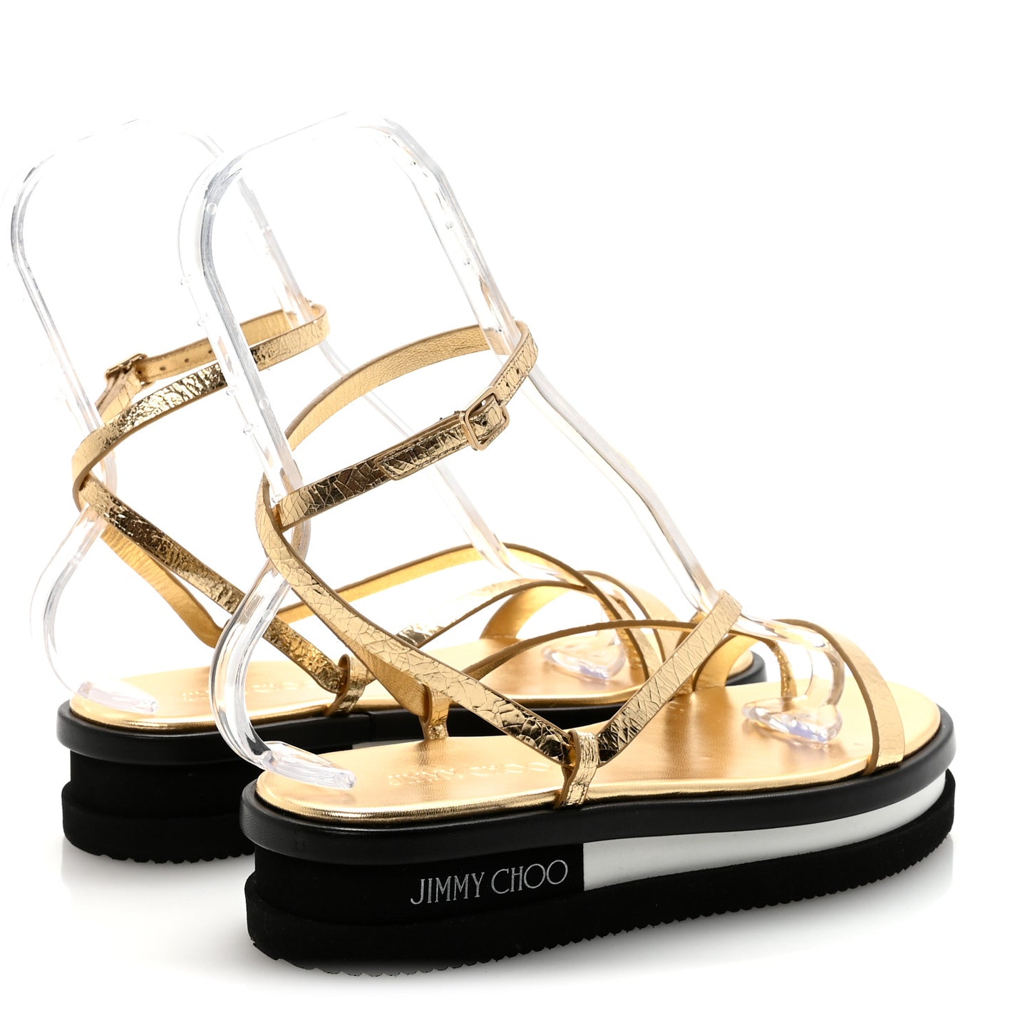 Crackled Metallic Calfskin Pine Platform Sandals 39.5 Gold