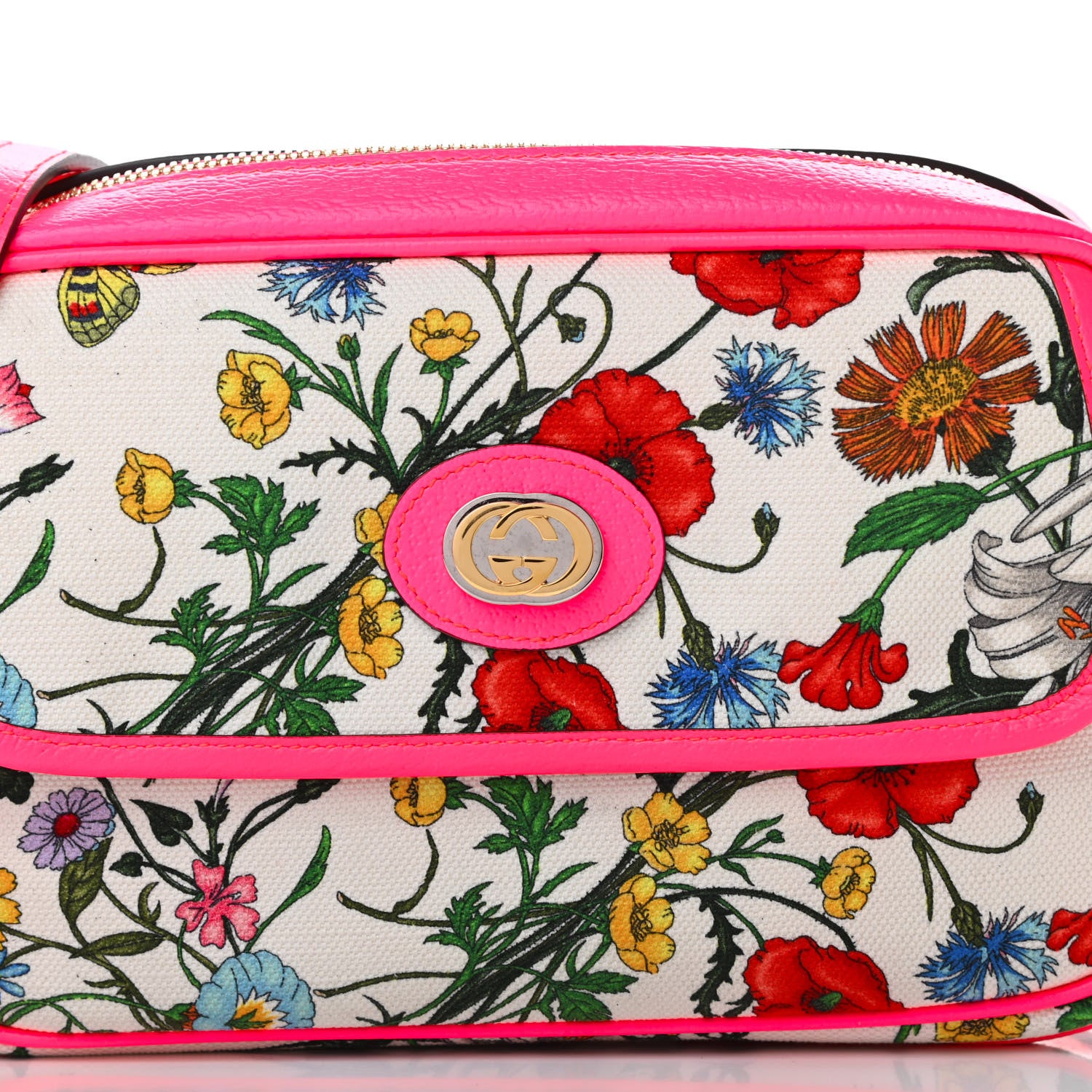 Gucci Canvas Flora Floral Shoulder Bag White Fuchsia Fluo 8 of 10