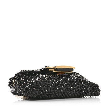 Fendi Crystal Vitello King Beaded Mini Pico Baguette Charm Black 4 of 9