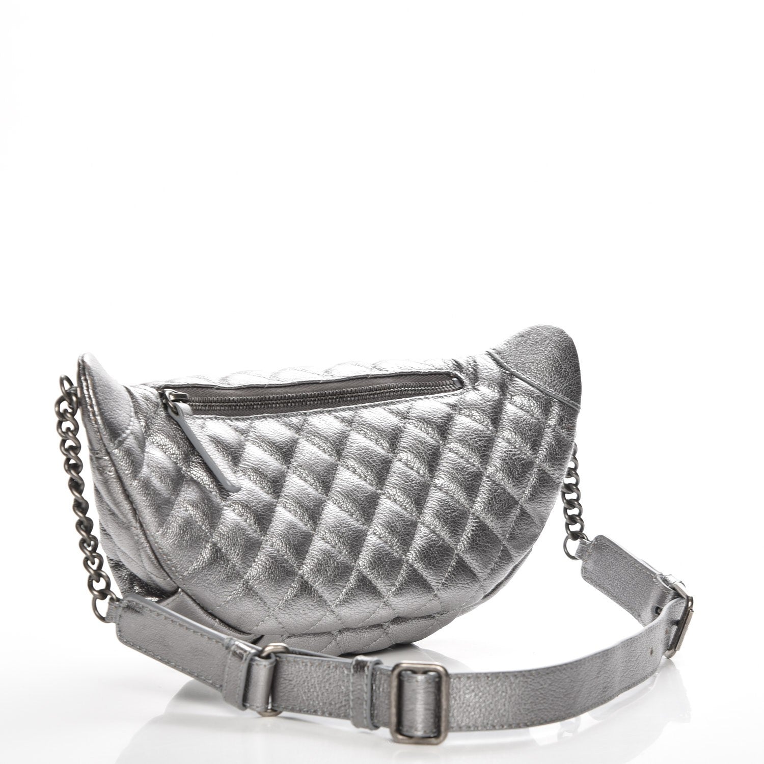 Chanel Metallic Goatskin Quilted Banane Waist Bag Fanny Pack Silver 3 of 9