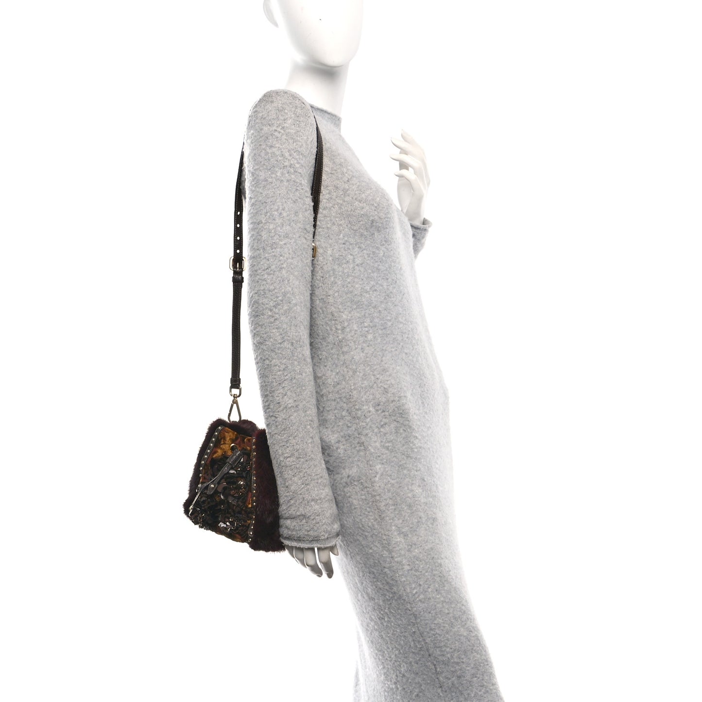 Velvet Sequin Studded Fur Wristlet Handbag Multicolor