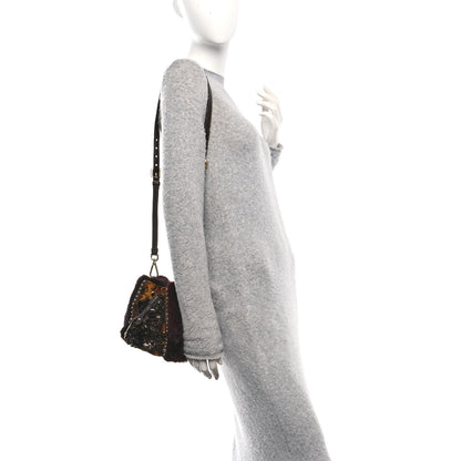 Prada Velvet Sequin Studded Fur Wristlet Handbag Multicolor 2 of 10