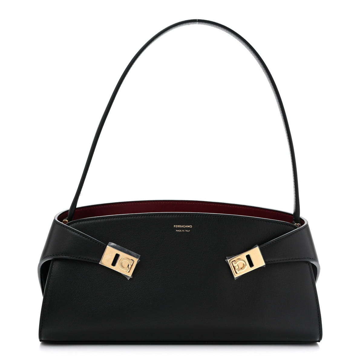Salvatore Ferragamo Calfskin Hug East West Shoulder Bag Black Burgundy 1 of 10