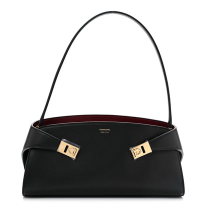 Salvatore Ferragamo Calfskin Hug East West Shoulder Bag Black Burgundy 1 of 10