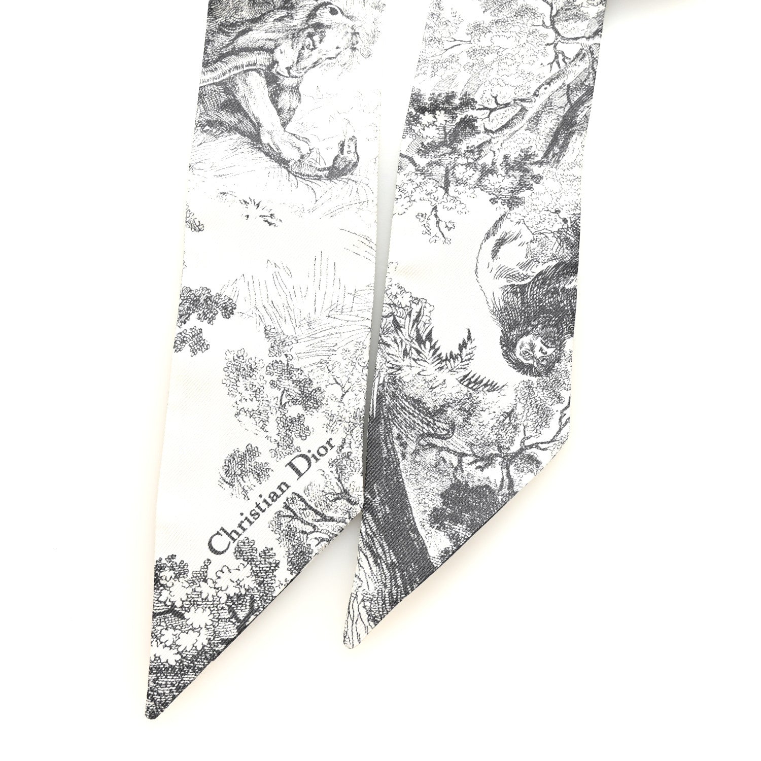 Christian Dior Silk Toile De Jouy Reverse Capri Mitzah Scarf Grey White 2 of 3