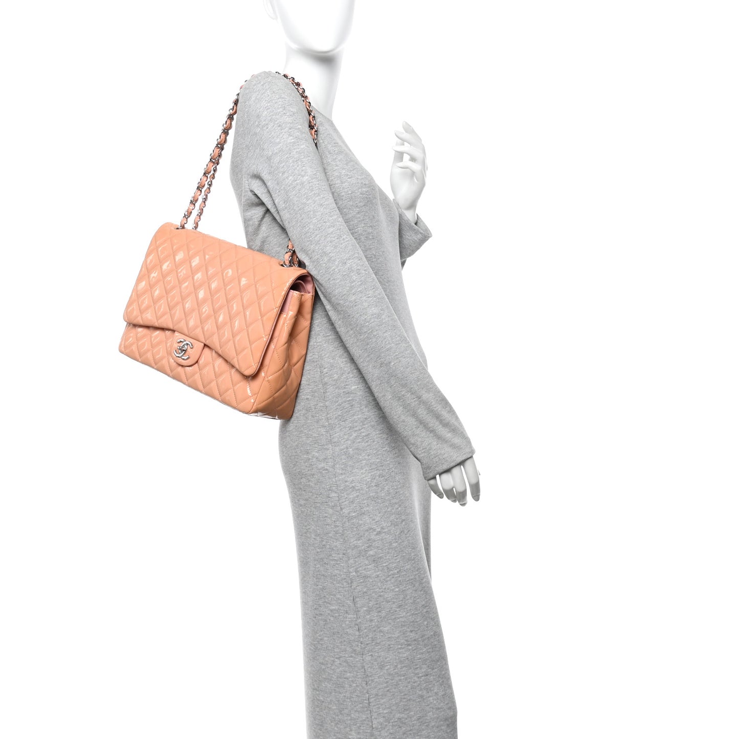Patent Maxi Quilted Double Flap Light Pink