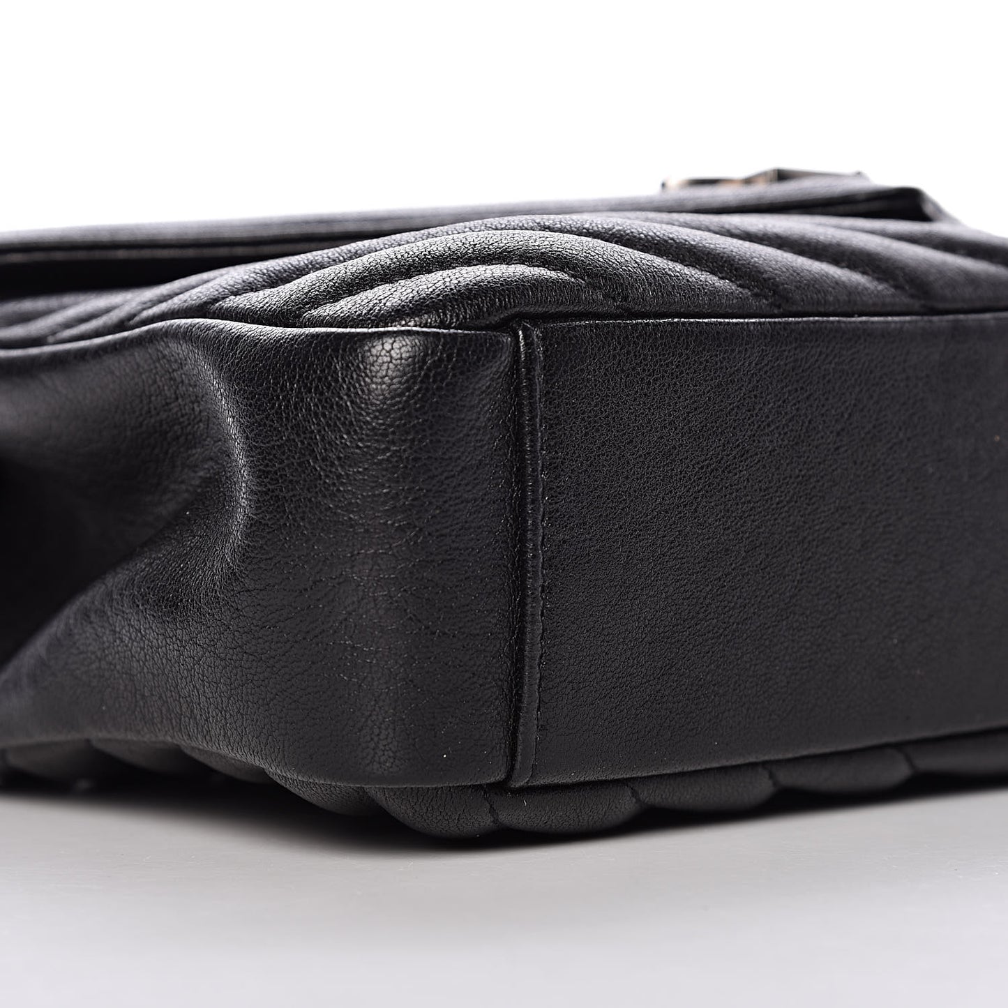 Sheepskin Matelasse Chevron Monogram Medium College Bag Black