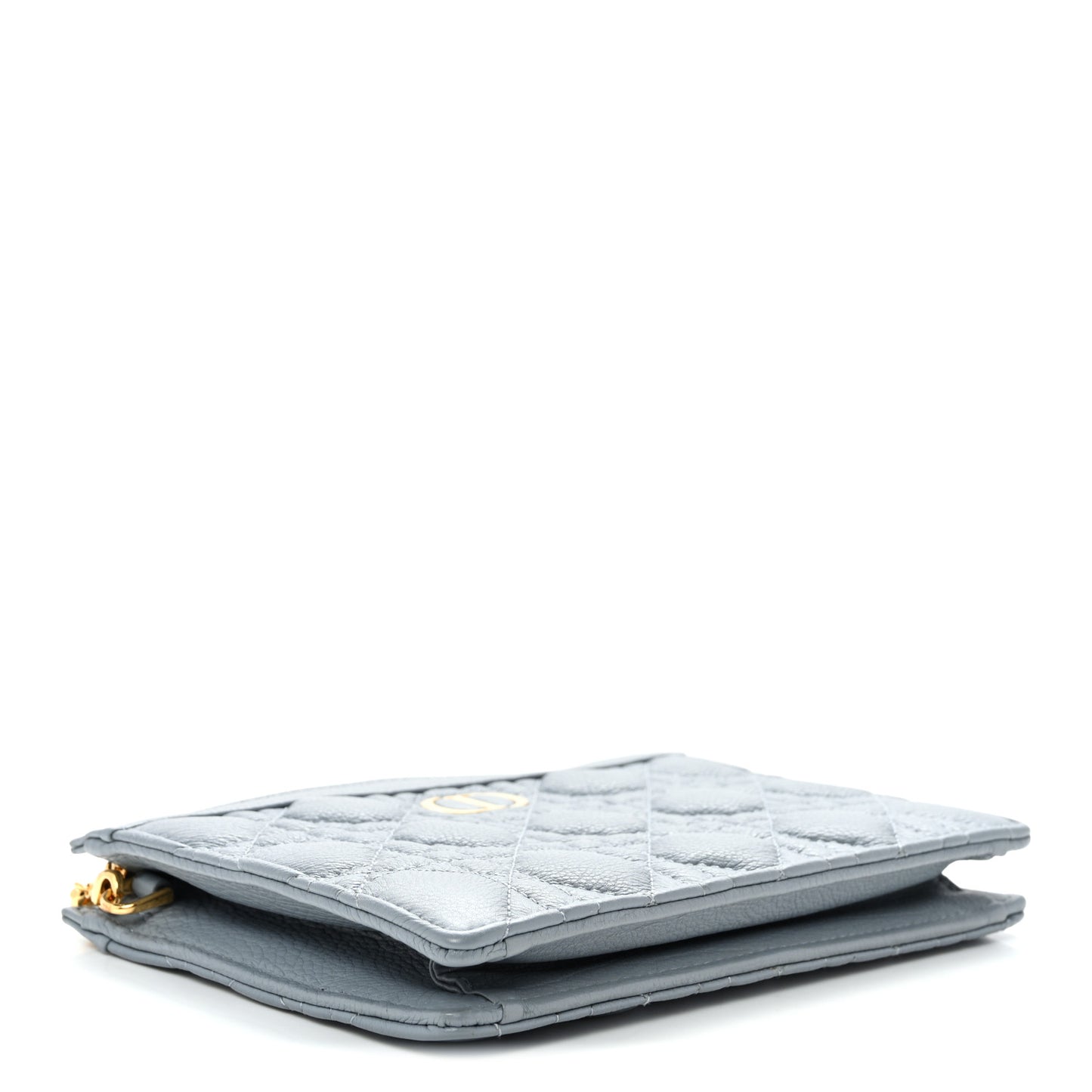 Calfskin Cannage Caro Zipped Pouch With Chain Cloud Blue