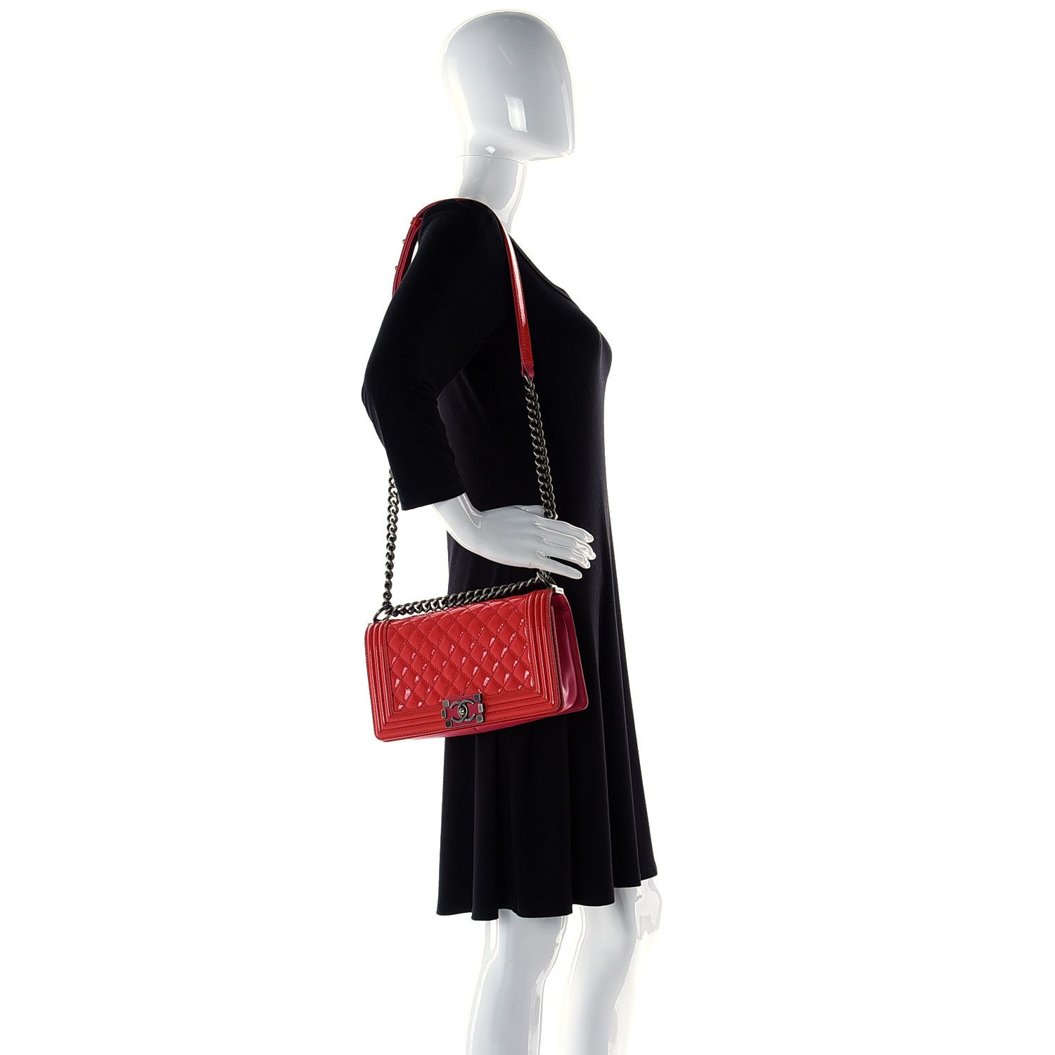 Chanel Patent Calfskin Enamel Quilted Medium Boy Flap Dark Pink 3 of 5