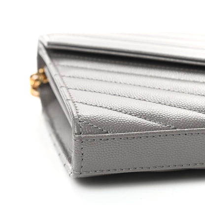 Saint Laurent Grain De Poudre Matelasse Chevron Monogram Chain Wallet Fog 7 of 8