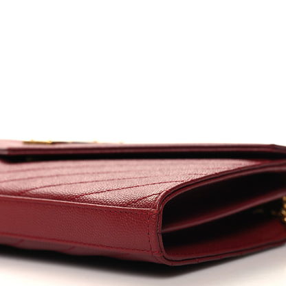 Saint Laurent Grain De Poudre Matelasse Chevron Monogram Chain Wallet Opyum Red 10 of 10