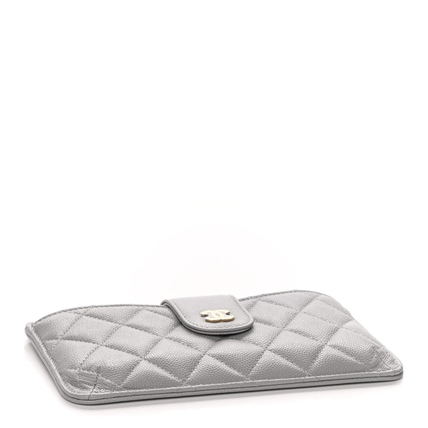 Caviar Quilted Phone Holder Wallet on Removable Chain Insert Grey