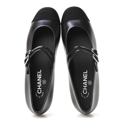 Chanel Lambskin Grosgrain Mary Jane Flats 39.5 Black 2 of 9